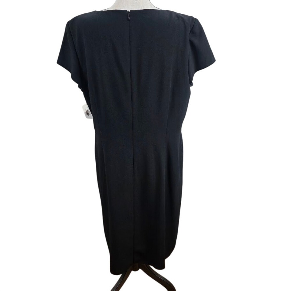 Talbots Sheath Dress Women 18 Black V-Neck Side Ruffle Short Sleeve New - Picture 3 of 9